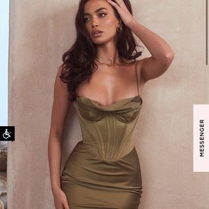House of CB Myrna Olive Corset Slip Dress XS